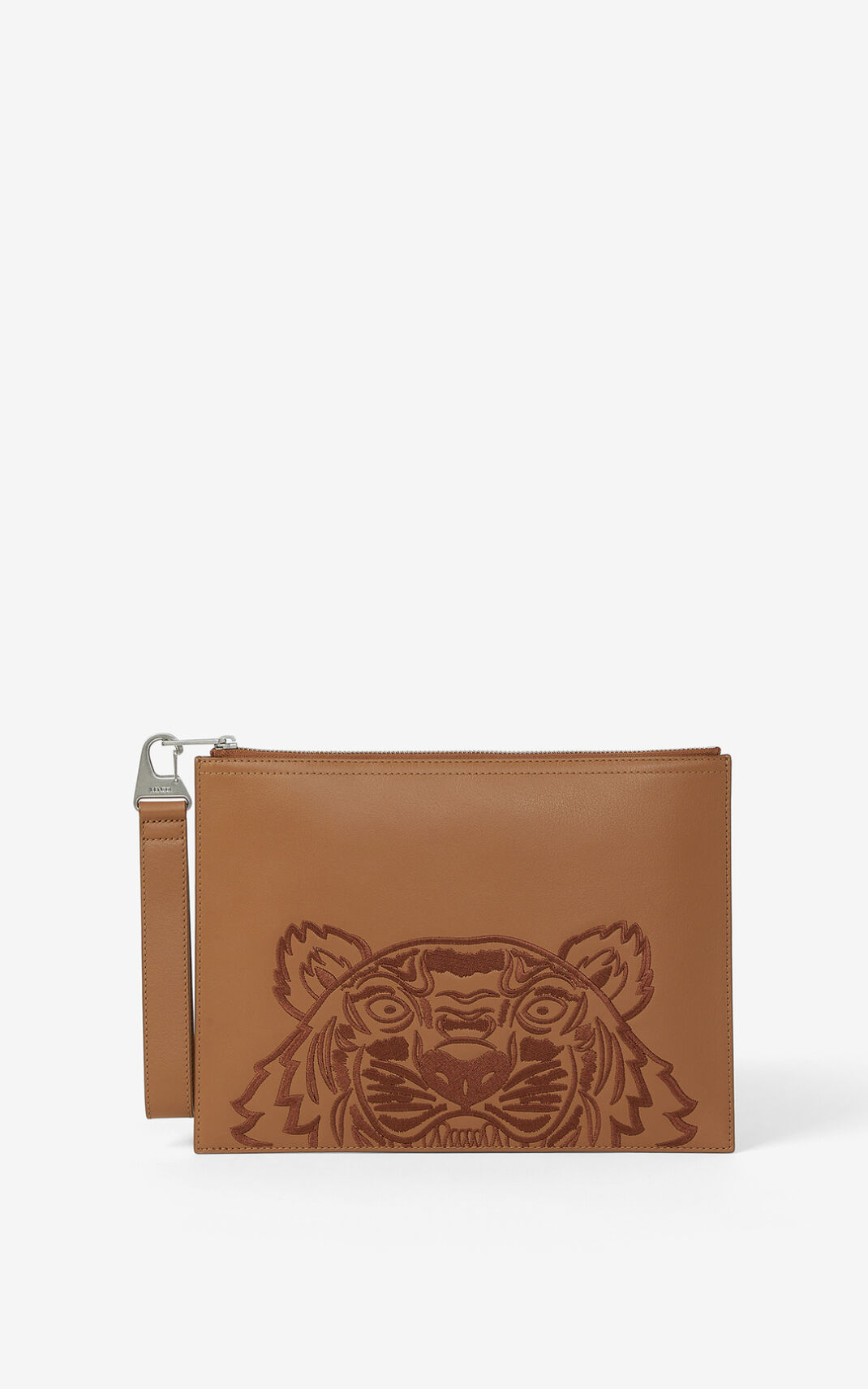 Kenzo Kampus Tiger large grained δερματινα τσάντα συμπλέκτη γυναικεια καφε | GR026303